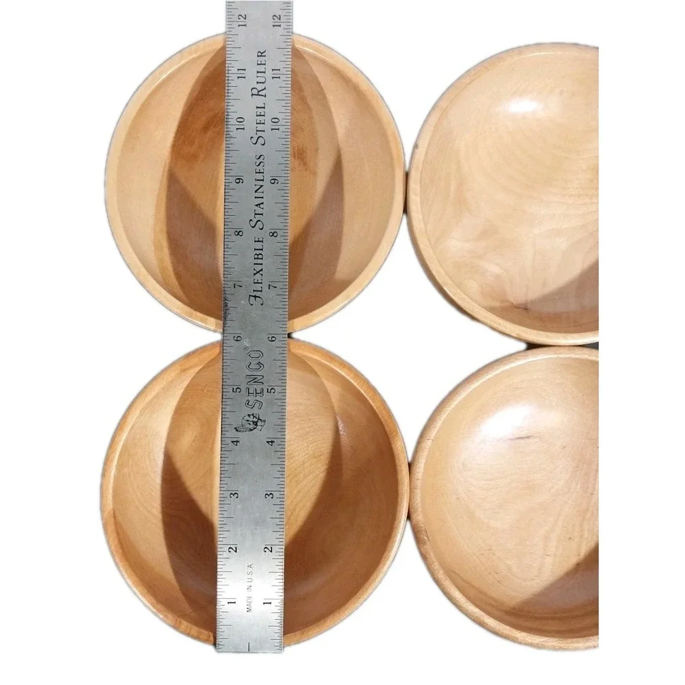 Vtg 4 Pc Mid Century Japanese Turned Wood Salad Bowl Set
